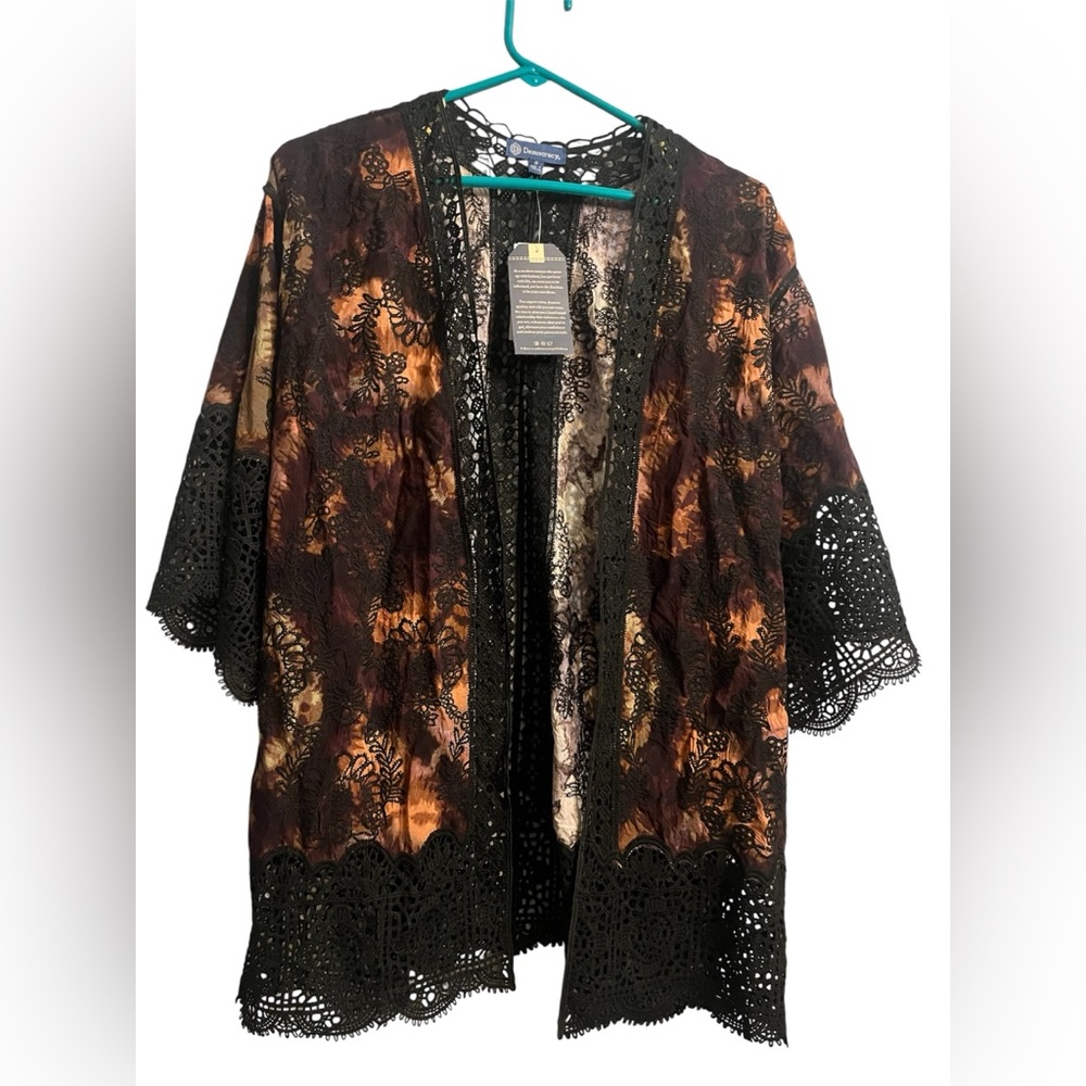 Democracy Black and Brown Lace Kimono Top